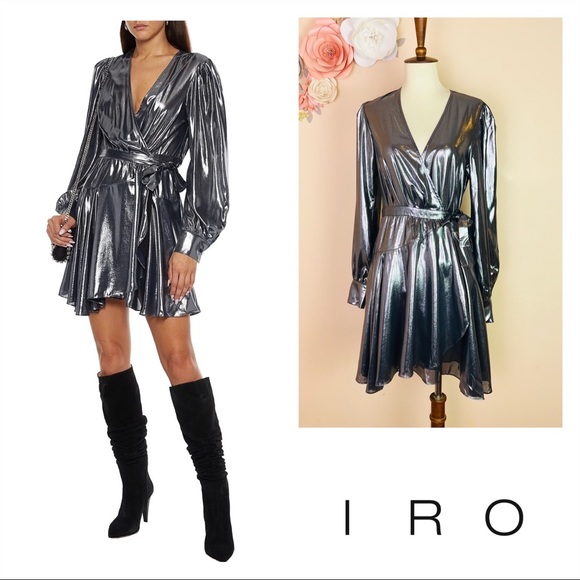 New! Rare IRO Matcha Metallic Wrap Up Dress - Picture 2 of 9